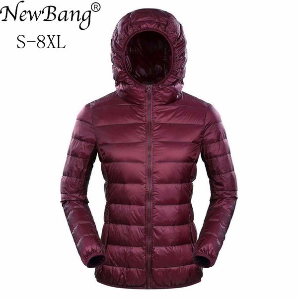 

newbang brand womens down jackets ultra light down jacket women 5xl 6xl 7xl plus feather winter thin warm windbreaker coats s18101301, Black