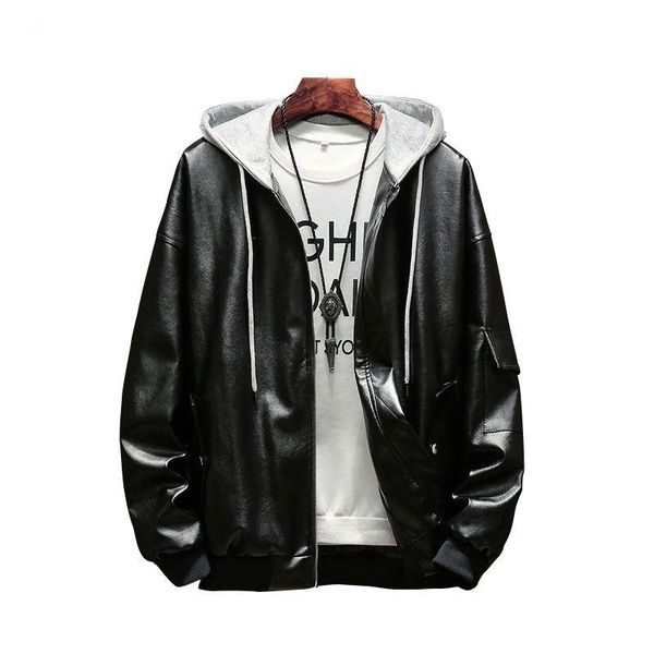 

men's jackets 2021 casual leather jacket hooded fashionable men pu male warm windbreaker motorcycle, Black;brown