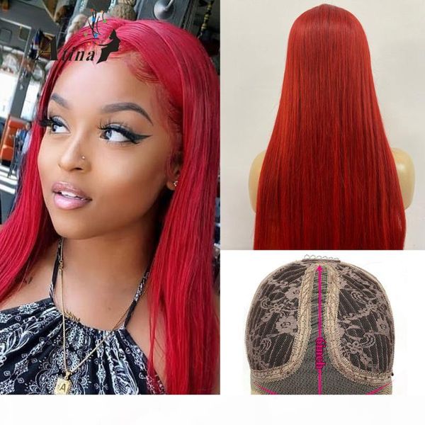 

colored red t part lace wig human hair transparent lace wig preplucked 99j straight hd frontal remy brazilian atina, Black;brown