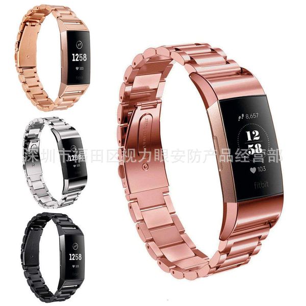

suitable for fitbit charge3 intelligent sports bracelet, three bead stainls steel watch strap, catapult buckle wrist strap