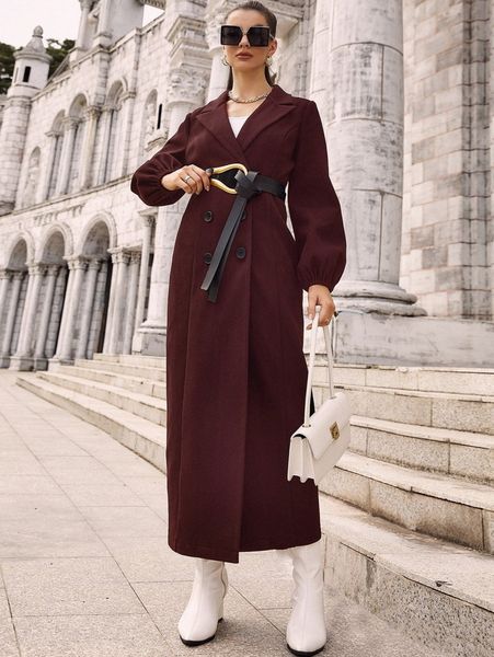 

lantern sleeve double breasted overcoat without belt q9po#, Black