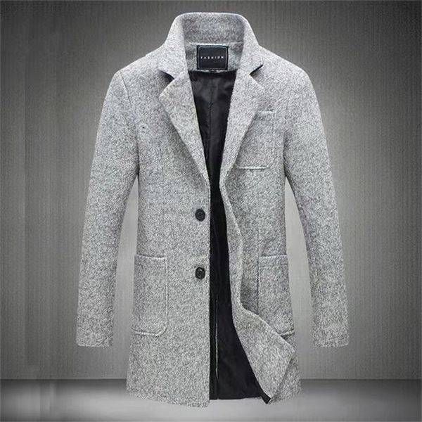 

long woollen overcoat for men winter fashion trench coat thicken male jacket coat plus size 201223, Black