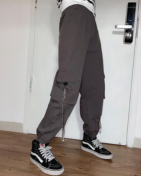 

street work pants loose bf high waisted versatile net red same style chain high waist casual trousers1, Black;white