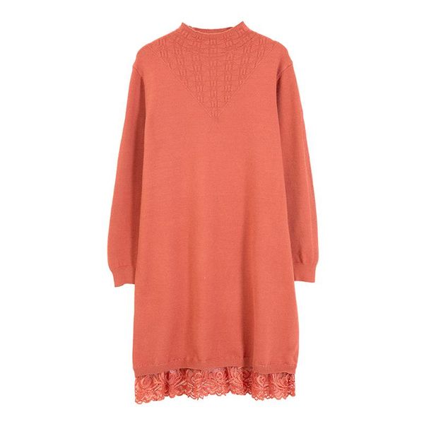 

turtleneck sweater dress women tide autumn and winter new casual loose dress fashion knitted lace women, Black;gray