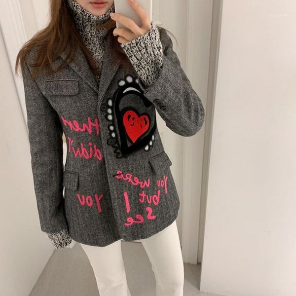 

women's suits & blazers women 2021 retro heavy industry embroidery woolen casual suit thick blazer mujer1, White;black