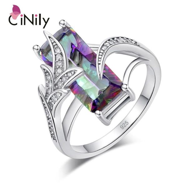 

cinily rainbow mystic zirconite rings silver plated luxury large ring with stone bohemia boho jewelry female gifts size 11 12, Golden;silver