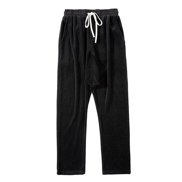 

high street fleece drawstring solid joggers harem pants mens oversize straight loose casual sweatpants hip hop baggy trousers, Black