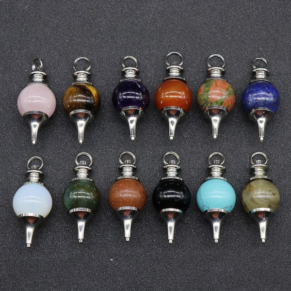 

balance reiki natural stone charms crystal red agates dowsing pendulum circular cone charm pendant for men women fashion divination, Bronze;silver