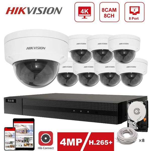 

hikvision ip nvr security kit 4k 8ch poe nvr 8pcs hikvision poe ip camera 4mp ds-2cd1143g0-i indoor/outdoor 30m ir plug and play