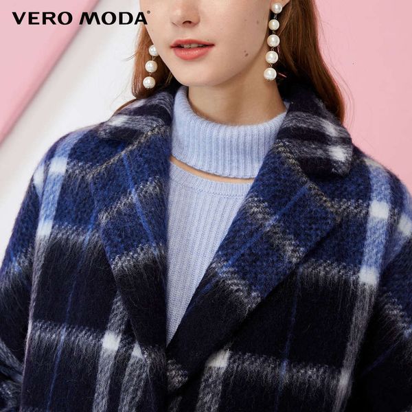 

1vero moda autumn sheep wool plaid woolen overcoat8uy, Black