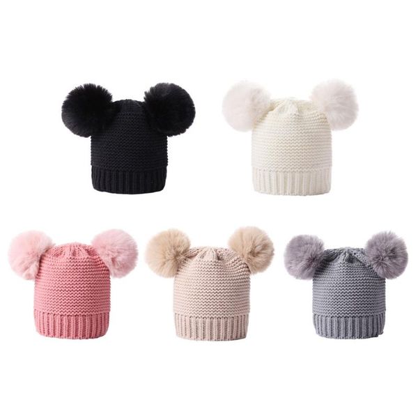

caps & hats baby girls boys winter warm knit hat furry balls pompom lovely beanie cap l4mc, Yellow