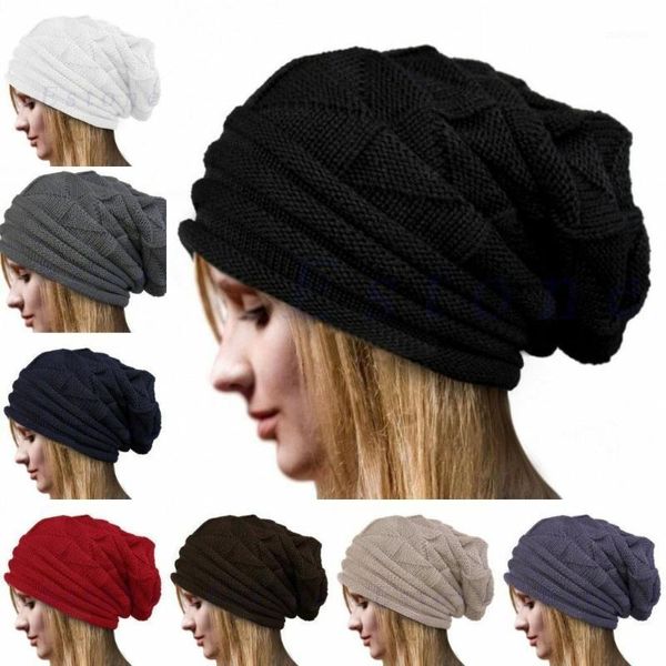 Gorro/crânio tampas unissex mulheres inverno malha quente gorro folgado chapéu de grande tamanho de esqui slouchy cap caveira