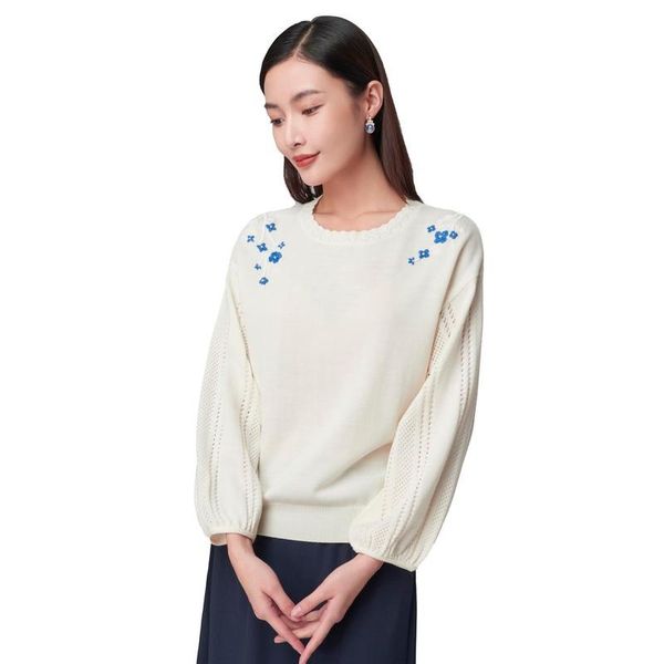 

women's sweaters autumn women sweater pullover winter japan style embroidery floral wool jumper elegant, White;black