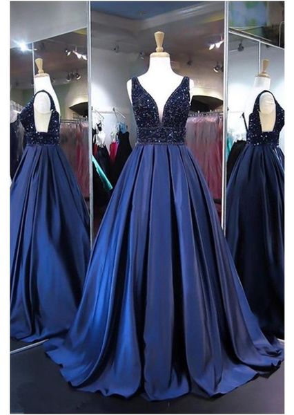 

bling bling 2020 royal blue prom dresses beaded crystal bodice ruched deep v neck ruched stain sweep train evening gowns, Black;red