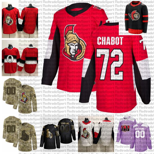 

2021 customize #72 thomas chabot ottawa senators jerseys golden edition camo veterans day fights cancer custom stitched hockey jerseys, Black;red