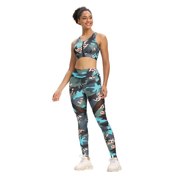 

women sport camo set two piece set women outfits fitness yoga breathable tracksuit athletic wear workout clothes, White;red