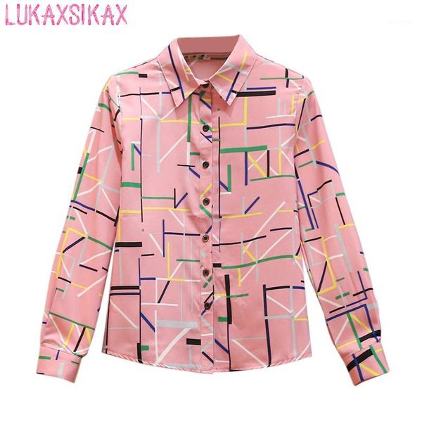 

lukaxsikax 2020 new spring autumn women long sleeve shirt fashion colorful stripe print pink shirt plus size loose women blouse1, White