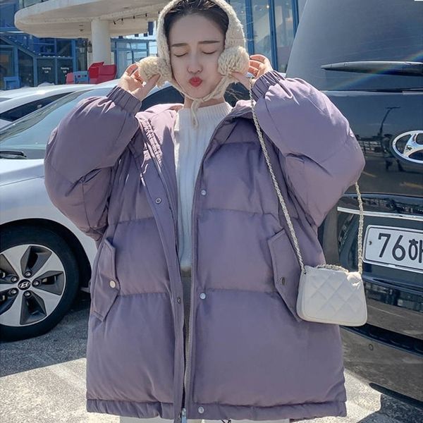 

luck a women fashion colors winter hooded puffer jacket female loose long sleeve coat solid harajuku warm oversize parkas 201029, Black