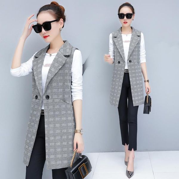 

women's vests spring autumn women vest sleeveless medium long coat l6091231, Black;white