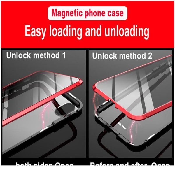 

360 magnetic adsorption metal case for iphone 12 mini 11 pro x xs max xr 8 7 6s plus double-sided gla bbycsj