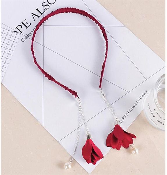 

fashion women flower imitation pearl pendant dangle earrings head band earring hairband hair hoop headband hair accessories h wmthmx, Black;brown