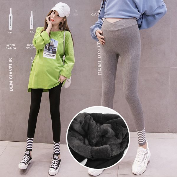 2020 Inverno Maternidade Leggings Inverno Calças de Veludo para Mulheres Grávidas Roupas Quentes Espessamento Calças Gravidez Calças Mãe LJ201118