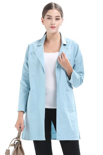 

2020 autumn and winter new women's jackets solid color suit collar fashion temperament long sleeve windbreaker coat c091, Tan;black