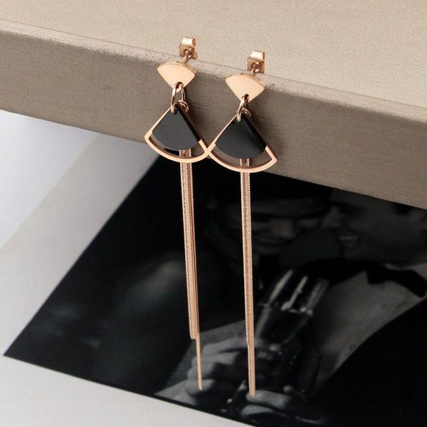 

dangle & chandelier fashion woman earrings fan shaped black rose gold snake bone chain tassel for women jewelry wholesale, Silver