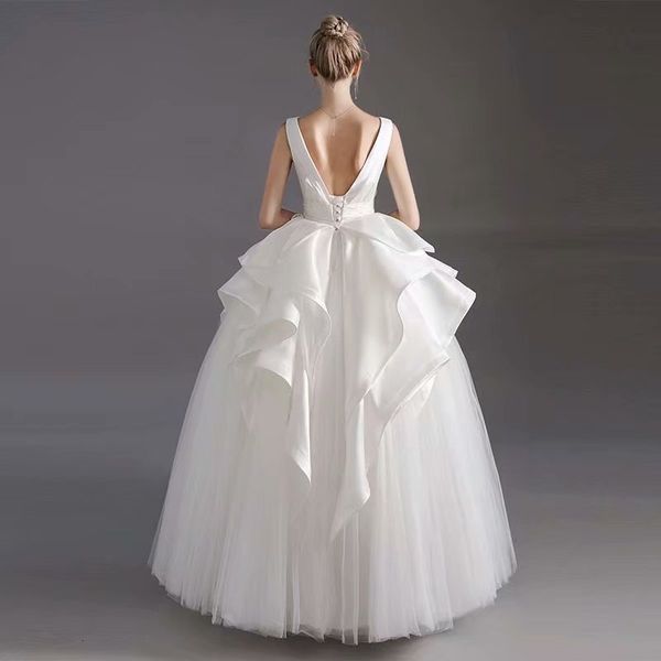 

2021 new wedding dress, back-down lace-up tulle satin 7n6f, Blue;red