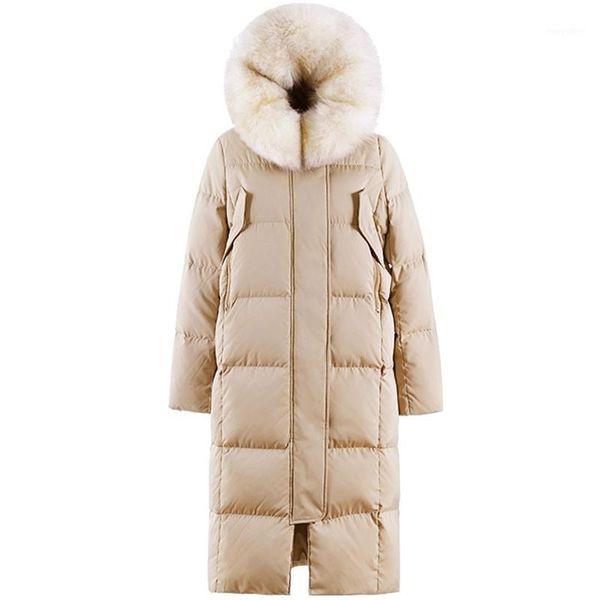 

large real raccoon fur collar hooded down coat outerwear women medium long solid color thickening warm 2019 winter down jackets1, Black