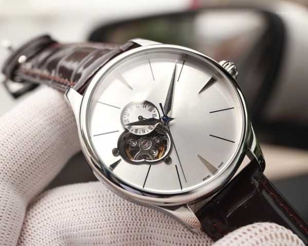 

wristwatches automatic watch 42*12mm leather strap mechanical movement white dial fashion style mens watch11, Slivery;brown