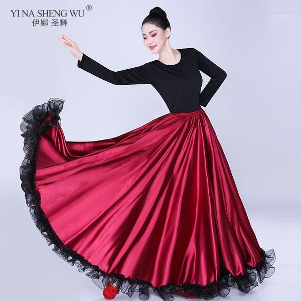 

women belly dance costumes skirt spanish bullfighting dance lady skirt open big swing performance gypsy wear1, Black;red