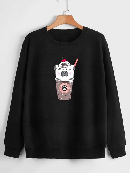 

dog and cup print sweatshirt 85g9#, White;black