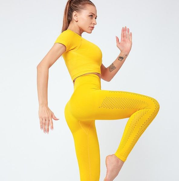 

tracksuits seamless designer yoga suit fitness clothing short sleeve shirts sportswear womens tracksuit leggings pants sports two piece set, Gray