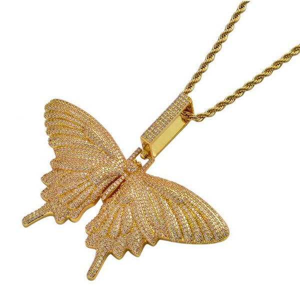 

new cubic zircon multi-color butterfly pendant men women necklace rock chain link luxury couple jewelry, Silver