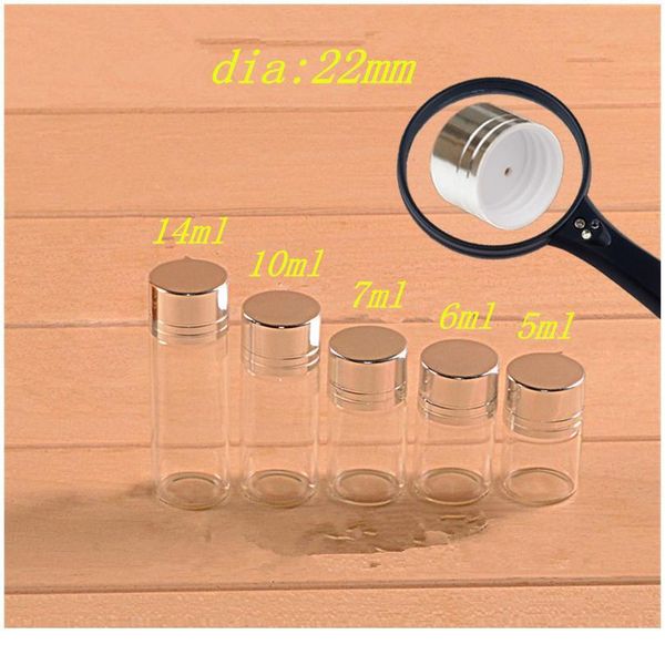 

5ml 6ml 7ml 10ml 14ml glass crafts bottles screw cap silver aluminum lid empty glass jars vials bottles 100pcs jllsef