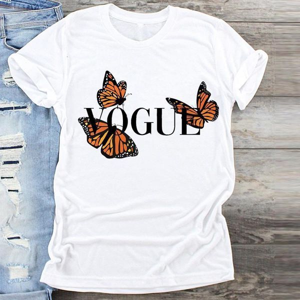 

women letter printing cartoon butterfly cute style clothing print clothes graphic t shirt ladies female tshirts tee t-shirt, White