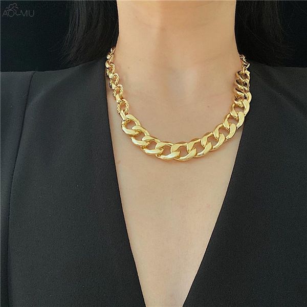 

aomu 2020 new fashion thick chain asymmetrical simple mininalist necklace for simple women girls punk party jewelry, Golden;silver