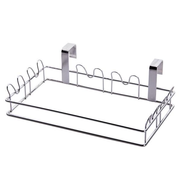 

double hook stainless steel garbage bag holder cupboard door back trash bag storage rack towel hanger kitchen organizer