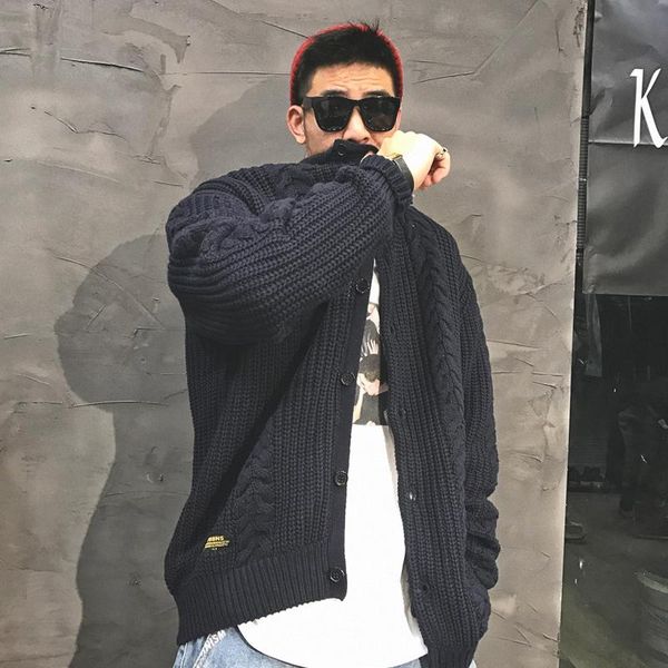 

men's sweaters korean style man casual loose harajuku crewneck cardigan winter knitted pull hiver clothing db60my, White;black