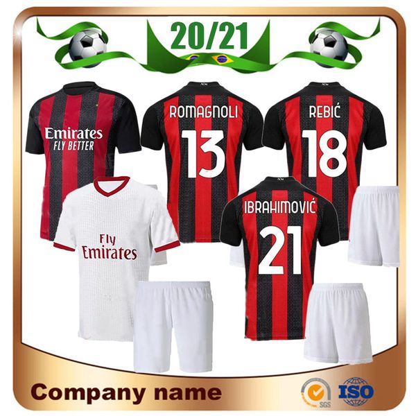 

20/21 ac milan ibrahimovic kids kit soccer jersey 2020 children theo rebic soccer shirt paqueta suso romagnoli calhanoglu football uniform, Black;yellow