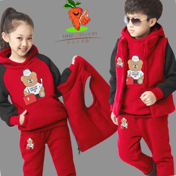 

suit plush little girl's warm three piece set boy's autumn and children's winter clothes, White
