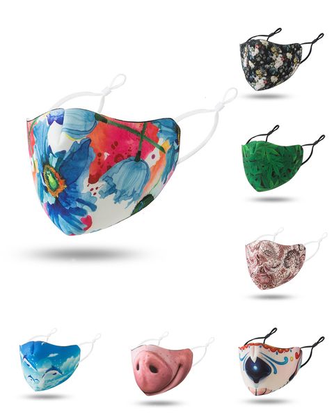 

factory price 13 styles flower print drink washable dustproof drinking straw masks anti pm2.5 fog cotton face mask