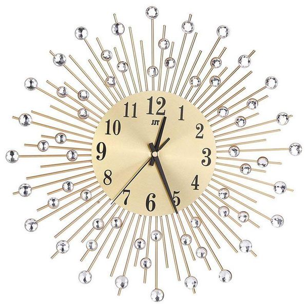 

wall clock diamonds decorative round clock metal living room decor quiet quartz clocks modern minimalist clocks(gold