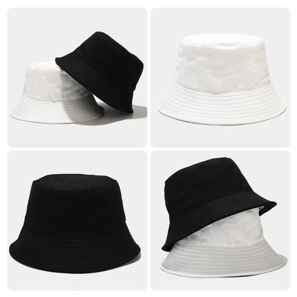

men women vintage reversible double side wear bucket hat simple black white solid color harajuku hip hop fisherman cap, Blue;gray
