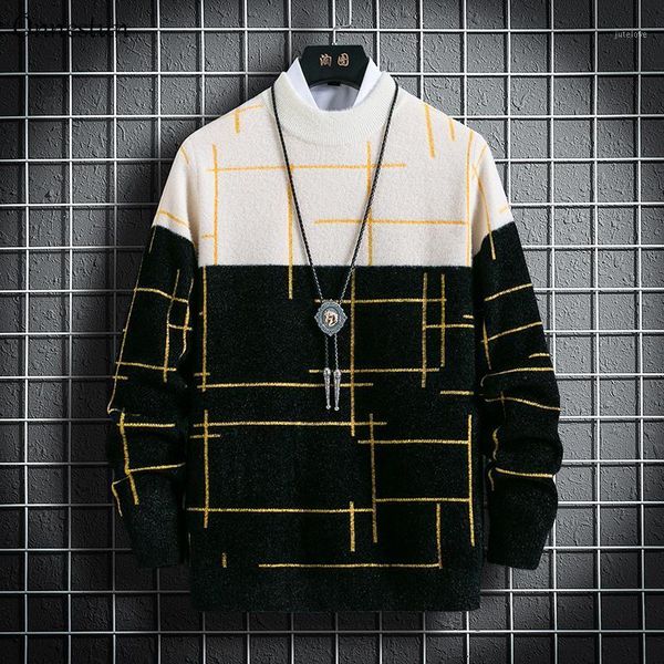 

onnestun warm sweater men new winter men knitted pullover casual faux mink long sleeve thicken harajuku sweater 1, White;black