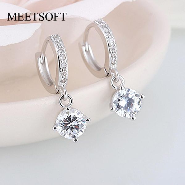 

meetsoft tibetan silver prevent allergy hoop earrings for women trendy design small single crystal white jewelry gift, Golden;silver