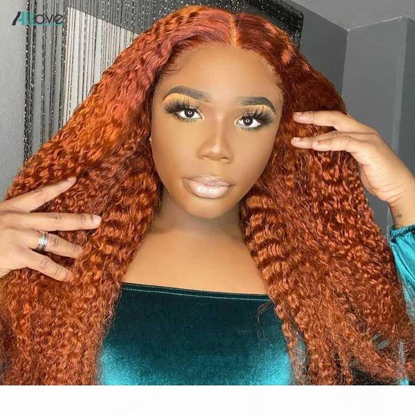 

orange ginger deep curly lace front wig brazilian remy hair wig 180 density colored lace part human hair wigs for black women, Black;brown