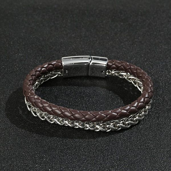 

мода многослойная натуральная кожа браслет браслет из нержавеющей стали цепь любовника шарм браслеты мужчин женщин панк ювелирные изделия ho