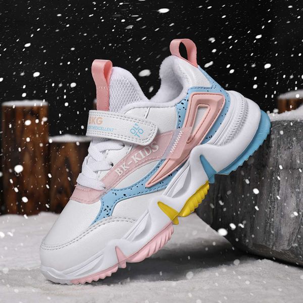 

2020 girls' sports winter new two cotton plush warm leather waterproof boys' student trend bkg children's sho, Black;red